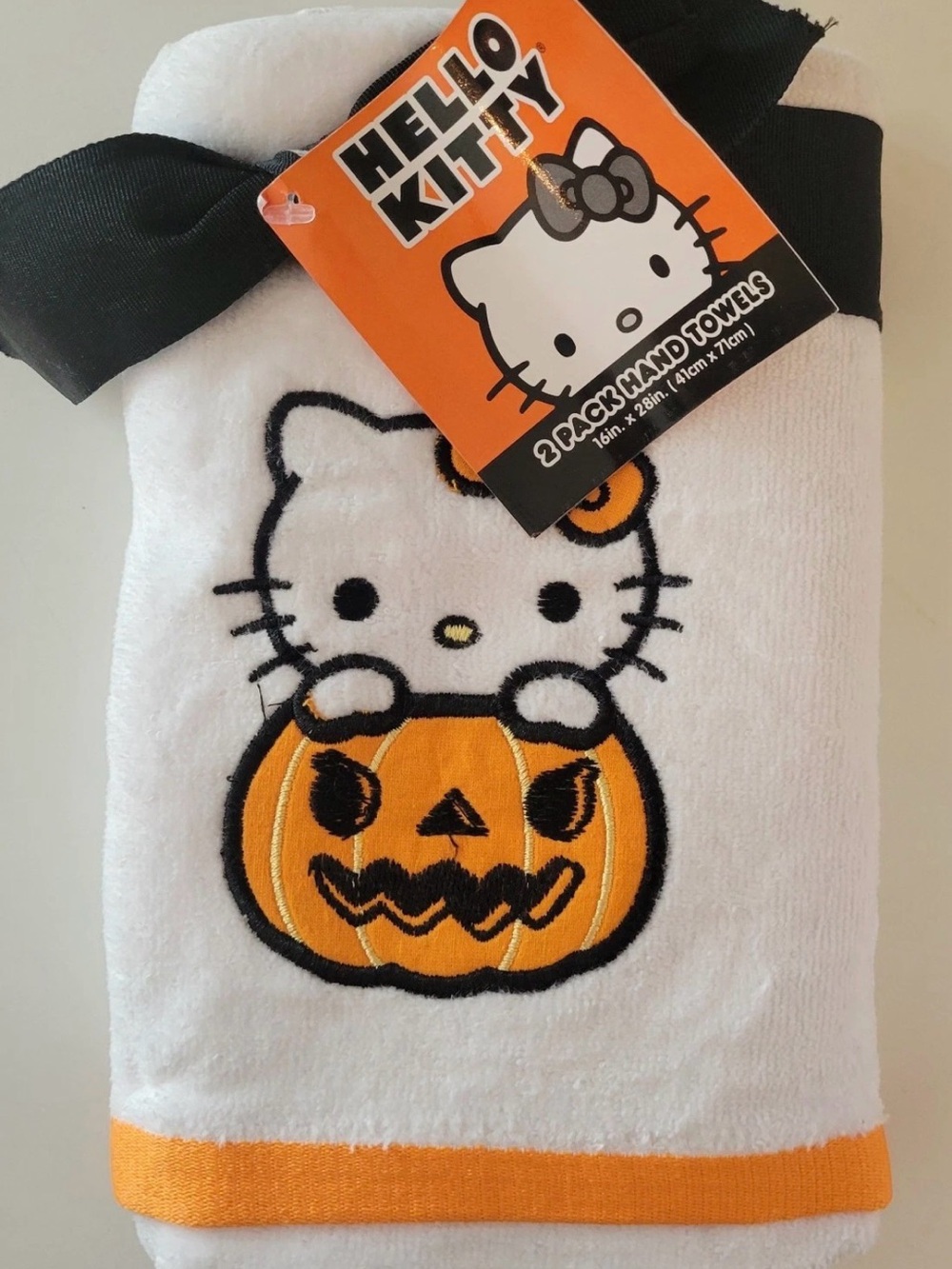 2pk Hello Kitty Halloween Pumpkin Hand Towels Plush Cotton Bathroom New